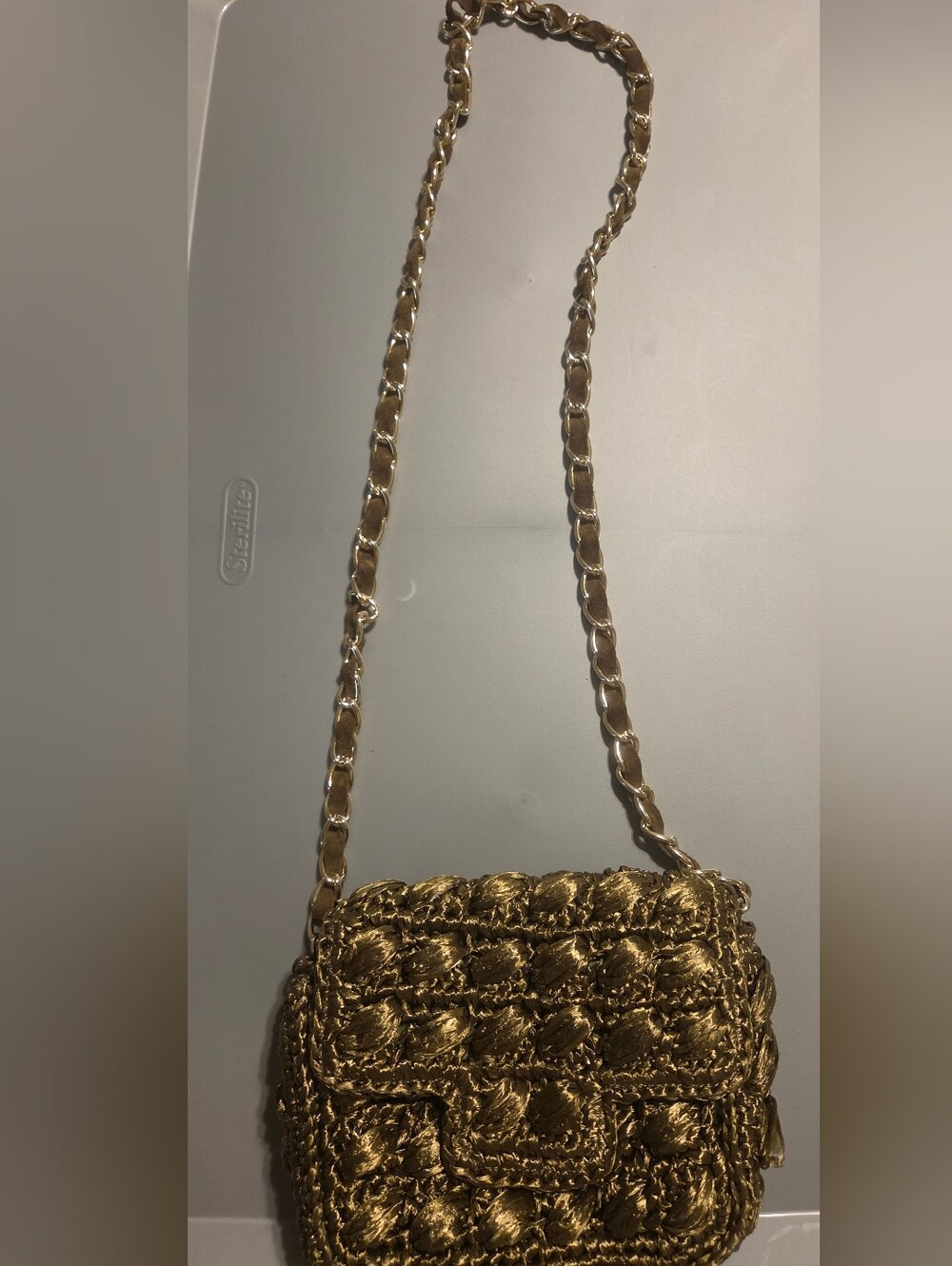 Caterina Bertini Olive Green  Woven Raffia Chain-Shoulder Women’s Bag